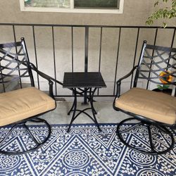 3pc Outdoor Swivel Chair Set W/Cushions & Folding Table