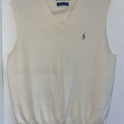 Polo Ralph Lauren Men's Large Sweater Vest Pima Cotton V Neck Cream Color