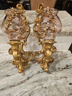 Vtge  1970 MCM Syroco  wall Candle  Sconces