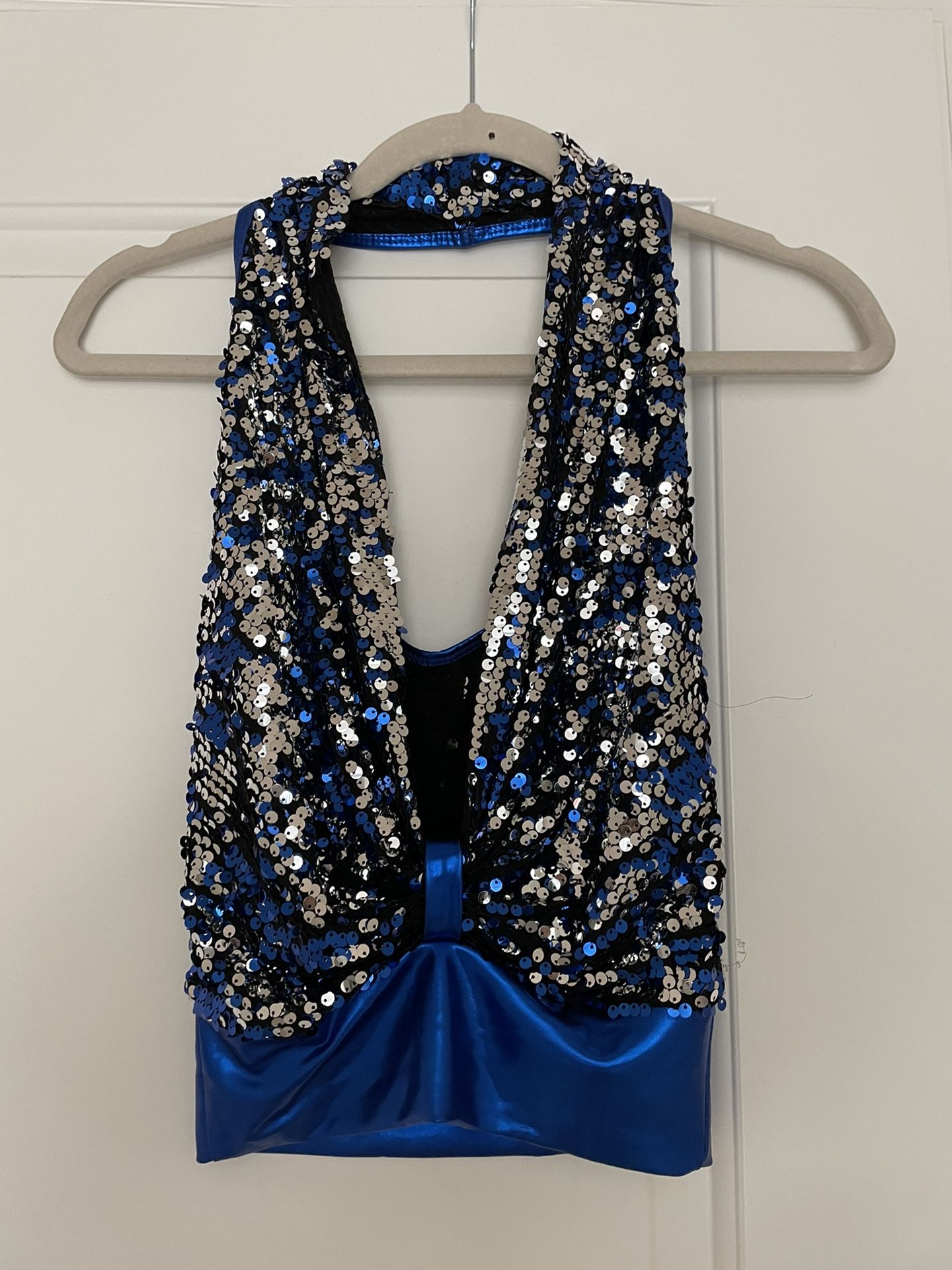 Girls Blue + Silver Halter Neck Crop Top Size: 8-10