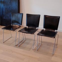 Set of 3 'Pelle' Leather and Metal Armless Dining Chair by Toyoda Hiroyuki for ICF
