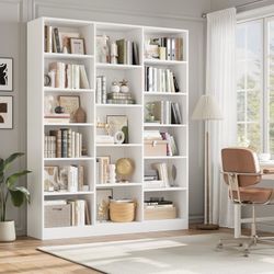 Triple Wide Bookshelf, 6 Tier Large Bookshelf, Bookcase with 17 Open Display Shelves, 74'' Tall Bookcases and Bookshelves for Living Room, Home Office