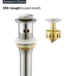 Pop up Sink Drain Stopper for Bathroom Vessel Vanity Sink Art Basin Brushed Nickel, Small Cap with Overflow, Metal Pop up Drain Strainer with Detachab