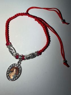 Virgin Mary Red, saint Jude, or 7 chakras Braided Bracelet with Medal Charm