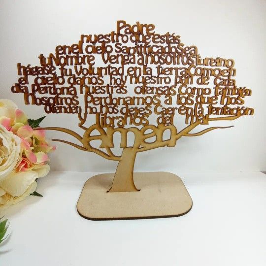Árbol de Madera con Oración Padre Nuestro Centro de Mesa de Primera Comunión. Centro de Mesa de Bautizo. Decoración Religiosa. Confirmación.