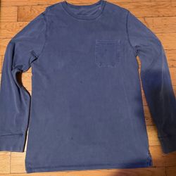 Men's Vintage Long Sleeve Pocket T-Shirt Washed Blue SIZE L