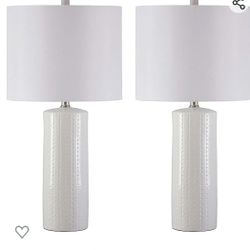 Signature Design by Ashley Steuben Textured Ceramic Table Lamp, 2 Count Lamps, 25", Solid White

