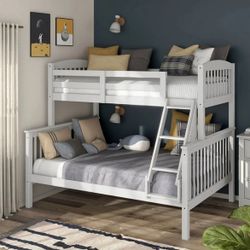 Twin/Full Bunk Bed Frame White Finish Mission Style