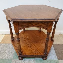 Vintage Oak Hexagon End Table
