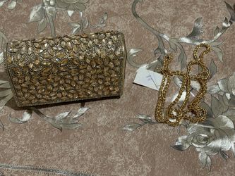Gold Crystal Embellished Evening Clutch Bag