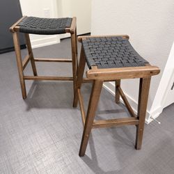 Modway Saoirse Faux Leather Wood Counter Stool - Set of 2 in Walnut Black