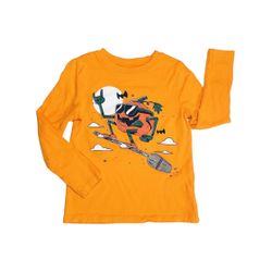 Old Navy Orange Long Sleeve Pumpkin On A Broom Shirt Boys 5T, SMOKE FREE!