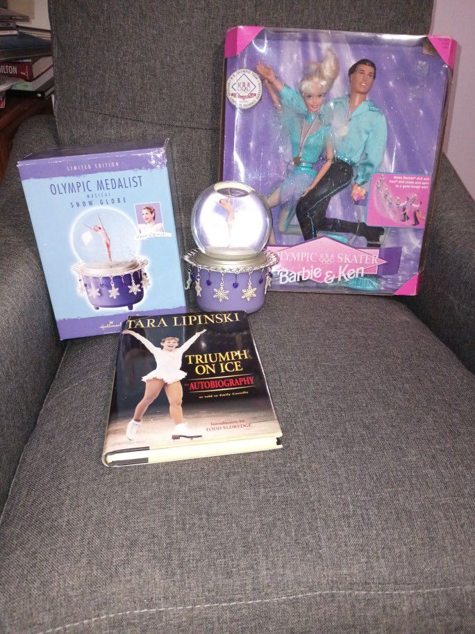 Olympic Skater Barbie & Ken, Tara Lipinski Snow Globe & Autobiography