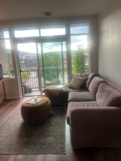 Pottery Barn Sectional, pull out memory foam full mattress, grey velvet cover