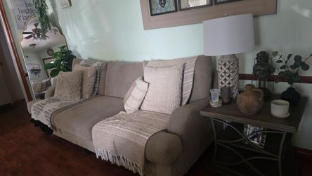 Beige Fabric Sofa with Back Cushions