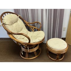 Lounge Rattan Swivel Rocking Java Chair and Ottoman. Retro Mid Century Style Swivel Rocker. See all pics, couple scuffs