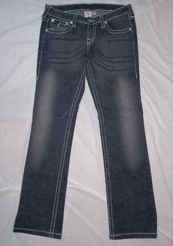 TRUE RELIGION Billy Big T Women’s Black Rhinestone Jeans 10 EUC