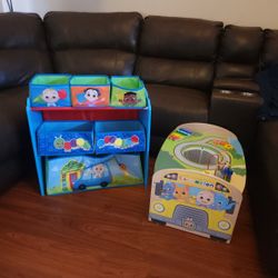 Cocomelon Wheels On The Bus Wooden Activity Table, Recycled and CoComelon Design & Store 6 Bin Toy Storage Organizer