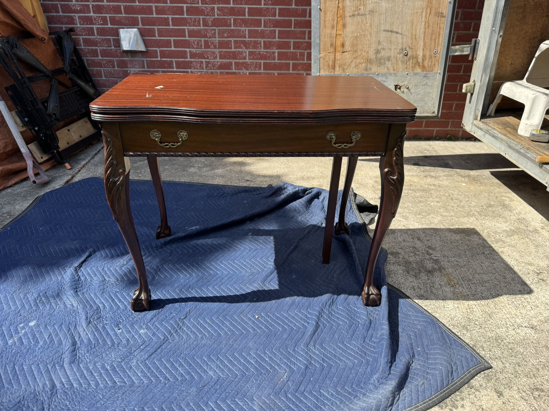 Vintage Waterside Oxford Cherry Claw Foot Flip Top Game / Console Table