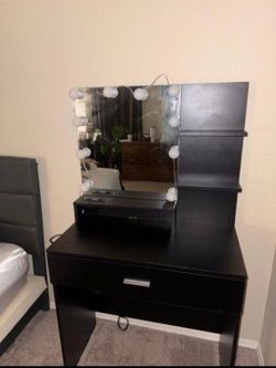 Black Makeup Vanity Desk with Mirror