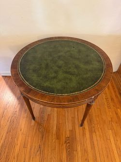 Drexel Heritage green leather poker table with gold detailing