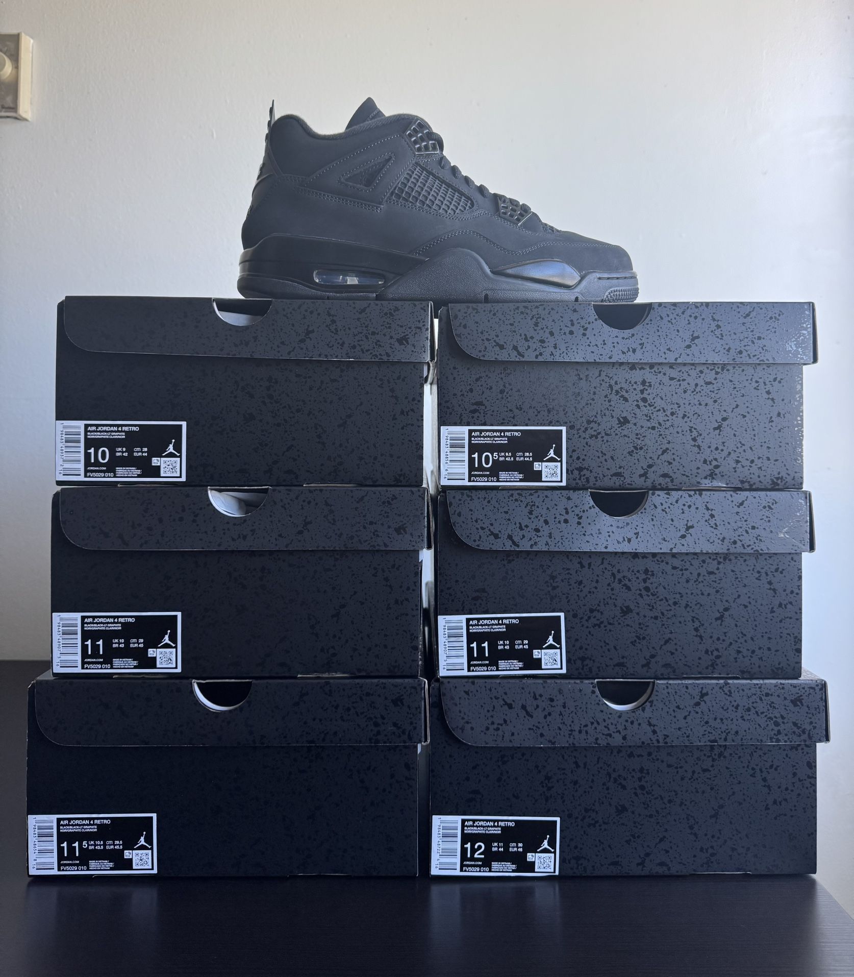 Air Jordan 4 Retro Black Cat Sizes 10, 10.5, 11, 11.5, & 13