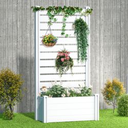 Raised Garden planter with trellis, white vinyl PVC, brand new in box