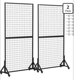 2-Pack 3' W x 6' H Grid Wall Panels with Wheels, Matte Black
Retail Display Racks with Reinforced Joints, Locking Casters, 20 Hooks Included for Craft