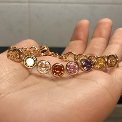 18k Gold Filled Multicolor Bracelet Bangle 7” Long 