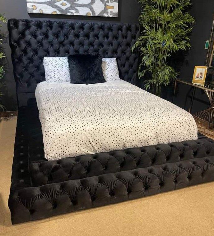 Black Oversized Headboard Queen Size Bed Frame