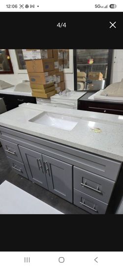 48" Grey Single Sink Bathroom Vanity with Quartz Countertop