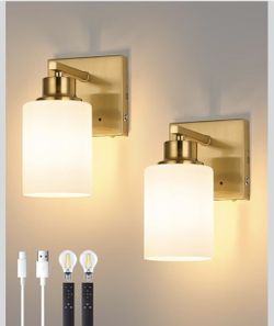 Rechargeable Wall Sconce, Gold Battery Operated Wall Sconce Set of 2 - Brand New
