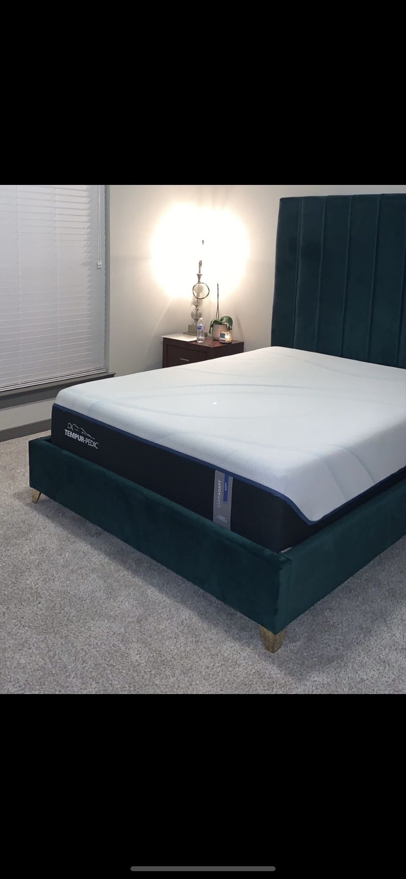Wayfair Velvet Forest Green Upholstered Platform Queen Size Bed