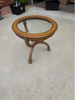 Round Glass and Wood Table/Side Stand