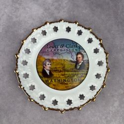 VTG Lewis & Clark Expedition Washington 8.25” Reticulated Souvenir Plate Gold