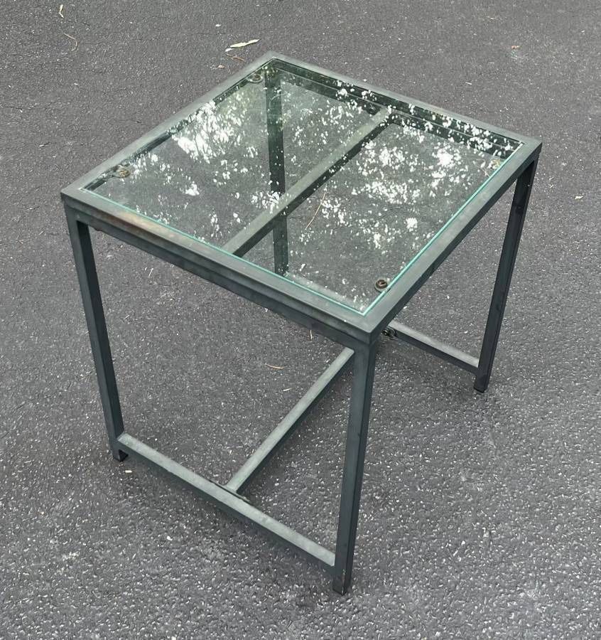 Metal And Glass Top Patio Porch Indoors Side Table Industrial Style