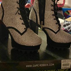 Size 7 Cape Robbin Rhinestoned High Heel Boots $50