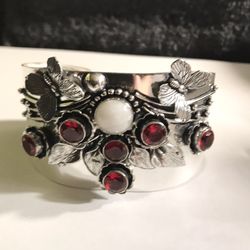 Garnet Moonstone 925 Sterling Silver Cuff Bracelet 