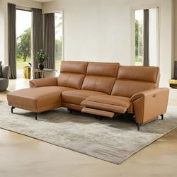 Brand New Brown Clay Top Grain Leather Power Reclining Sectional Sofa 
