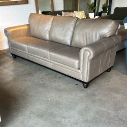 Macys Leather Taupe Sofa 