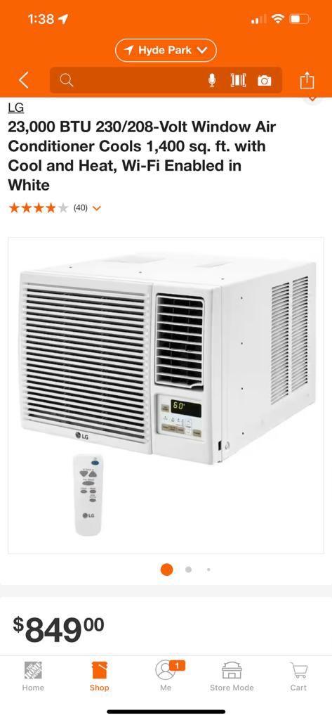 23,000 BTU 230/208-Volt Window Air Conditioner Cools 1,400 sq. ft. with Cool and Heat, Wi-Fi Enabled in White