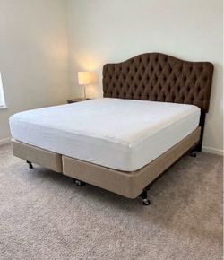 King Bed Frame with Tufted Headboard boxspring and mattress