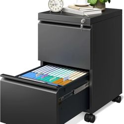 AODK File Cabinet for Home Office, Fully Assembled Filing Cabinet 2 Drawer Rolling File Cabinets with Lock, Small Mobile File Storage Cabinets for A4/