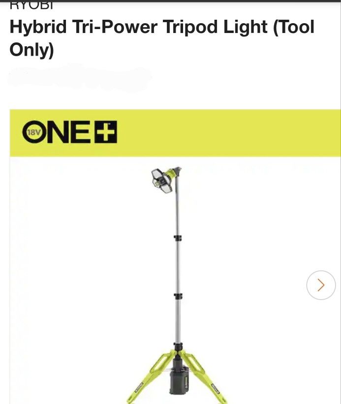 RYOBI
Hybrid Tri-Power Tripod Light (Tool Only) (NEW, SEALED, WITH WARRANTY AND RECEIPT)