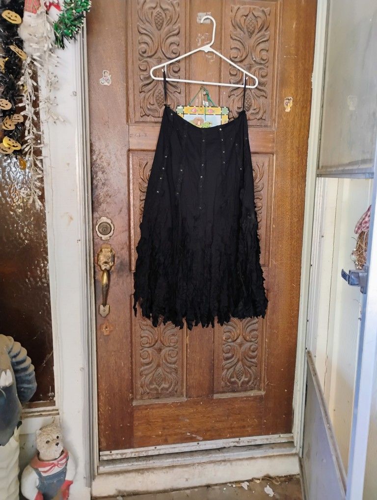 Bohemian Long Black Cotton Skirt Women's Medium