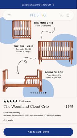 BRAND NEW Nestig Woodland Cloud Crib – Walnut