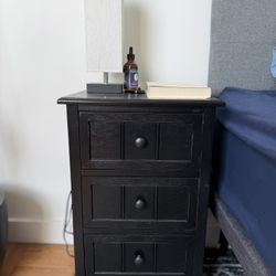Black Wood Nightstand – 3 Drawer