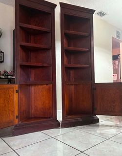 Pair Of Corner Bookshelves 23.5”Lx16”Wx73”H