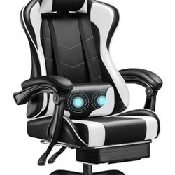 Gaming Chair, with Footrest and Massage Lumbar Support, Ergonomic Adjustable W/Swivel Seat & Headrest