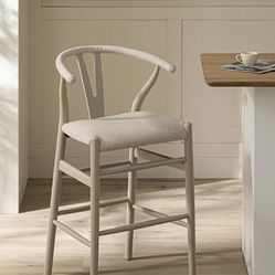 Hansel Wooden Natural Weave Counter Stool, Light Taupe Color Frame.